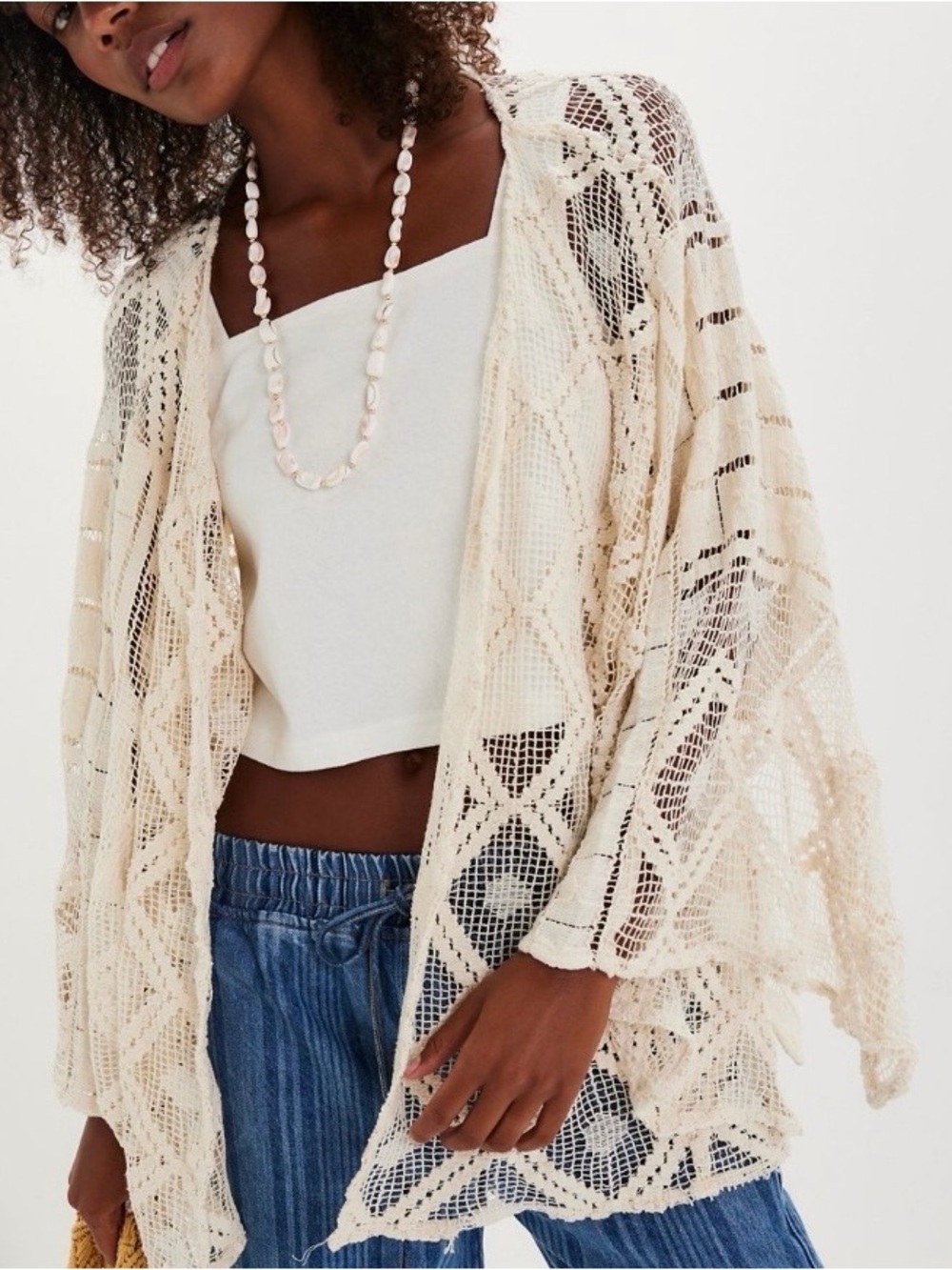 Free People Off the Coast Crochet Layer in Ivory